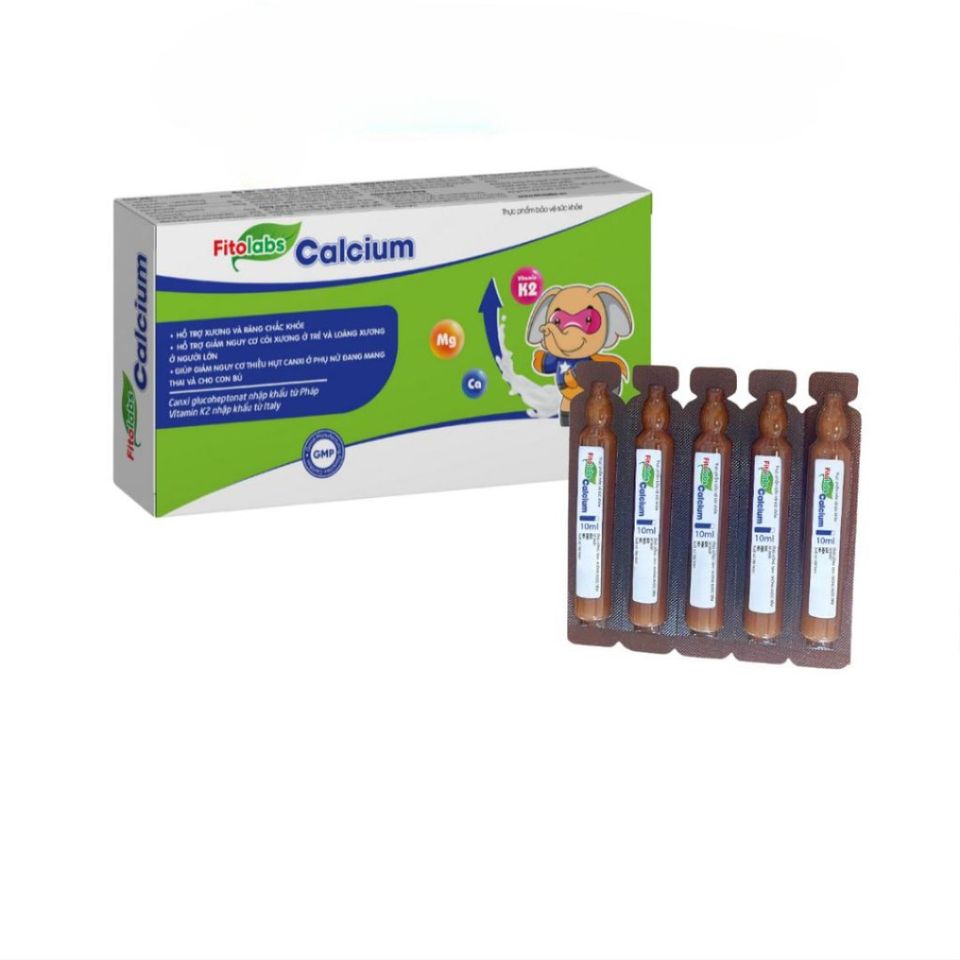 Fitolabs Ống Uống Canxi và Vitamin K2 - Hỗ Trợ Xương Răng Chắc Khỏe Cho Trẻ và Người Lớn - Hộp 20 ống 10ml