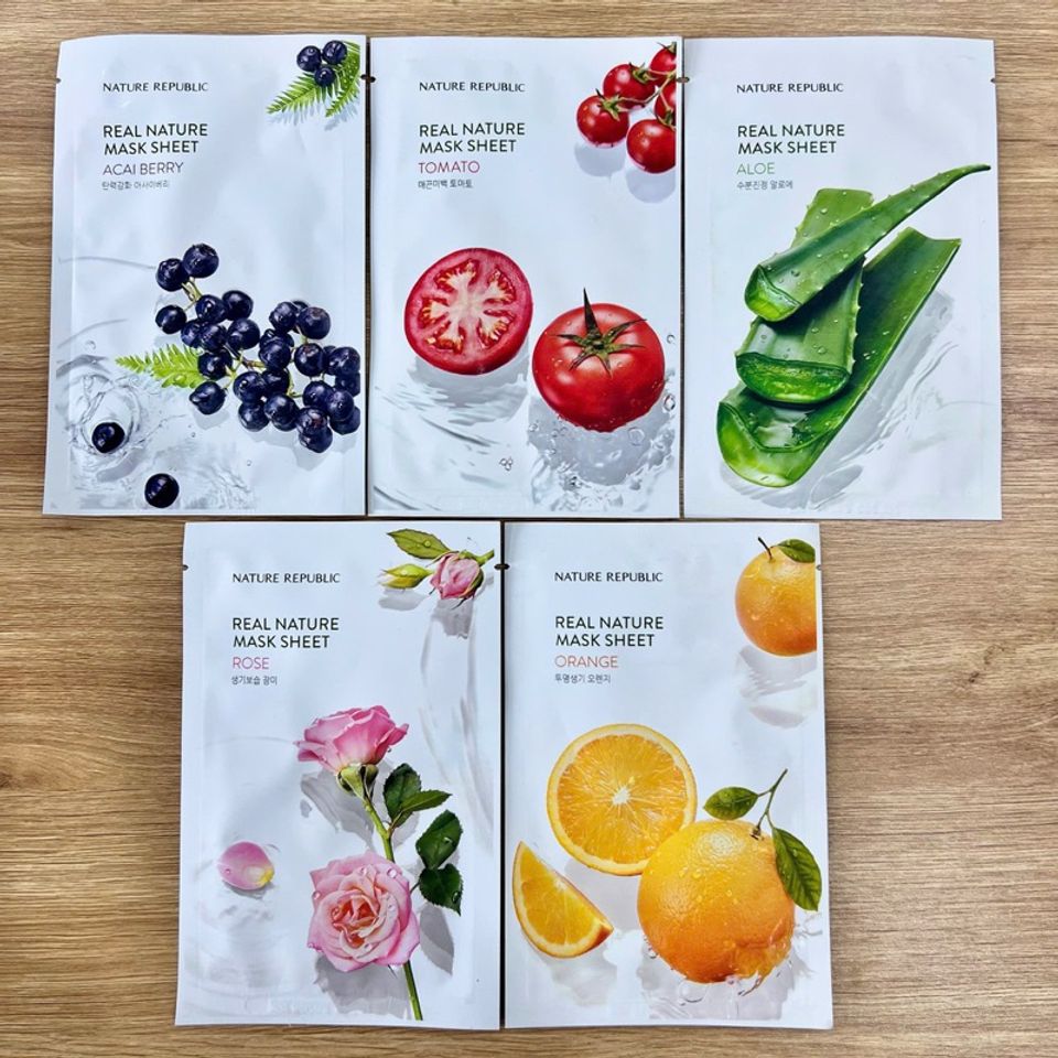 Mặt Nạ Dưỡng Da Nature Republic Real Nature Mask Sheet Hàn Quốc - Hương Lô Hội, Cà Chua, Cam, Hoa Hồng - Cấp Ẩm và Thư Giãn Da