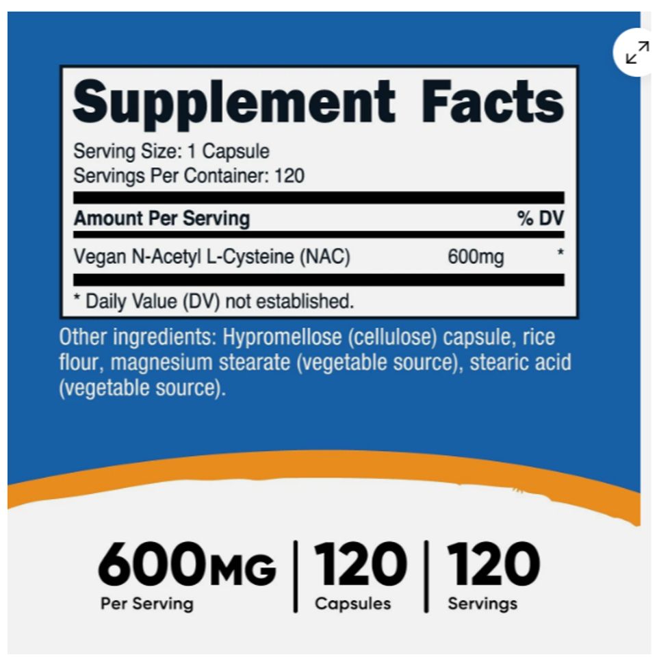 Viên uống NAC 600mg Nutricost - Hỗ trợ giải độc gan và tăng cường sức khỏe tế bào - 120 viên nang dễ uống, không GMO