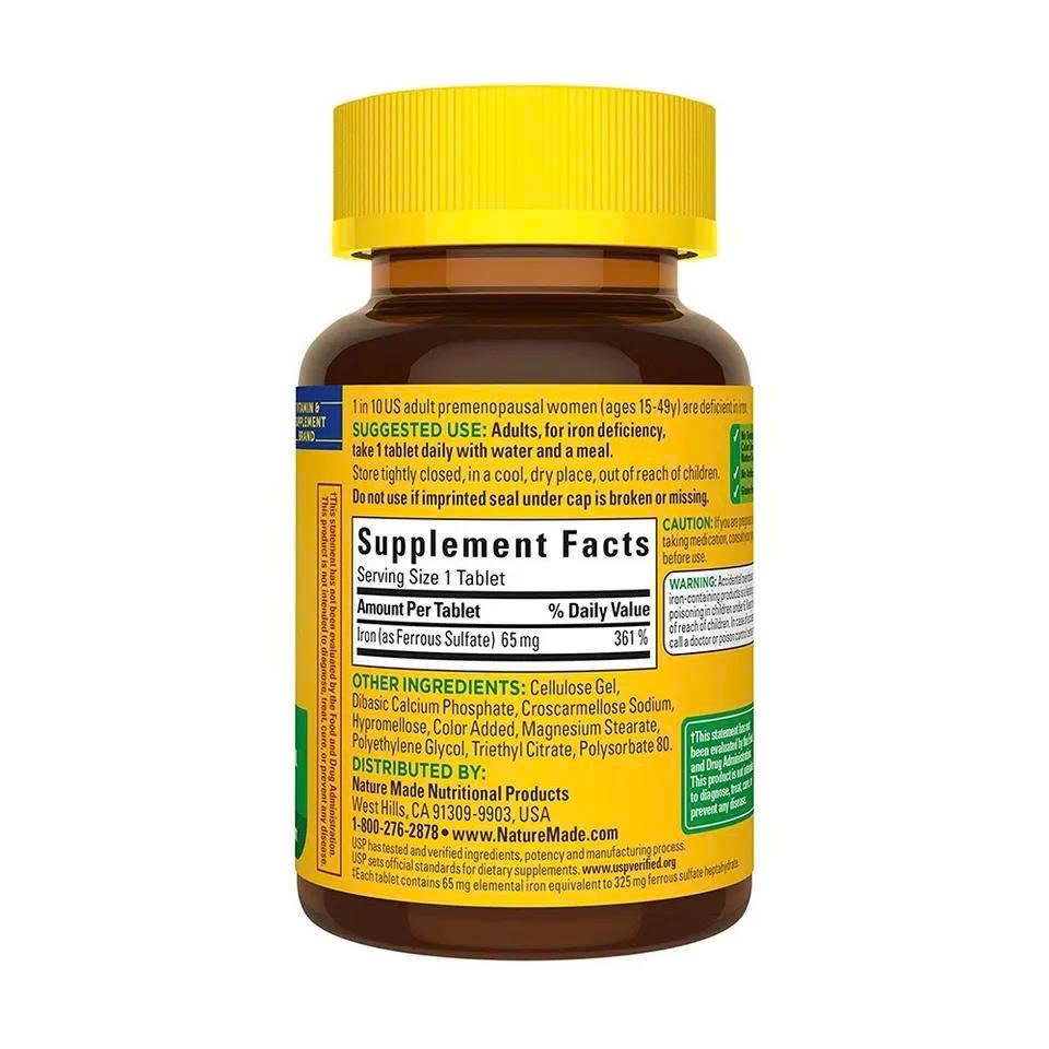 Viên Uống Bổ Sung Sắt Nature Made Iron 65Mg - Hũ 365 Viên Tăng Cường Sức Khỏe, Hỗ Trợ Thiếu Máu, Duy Trì Năng Lượng