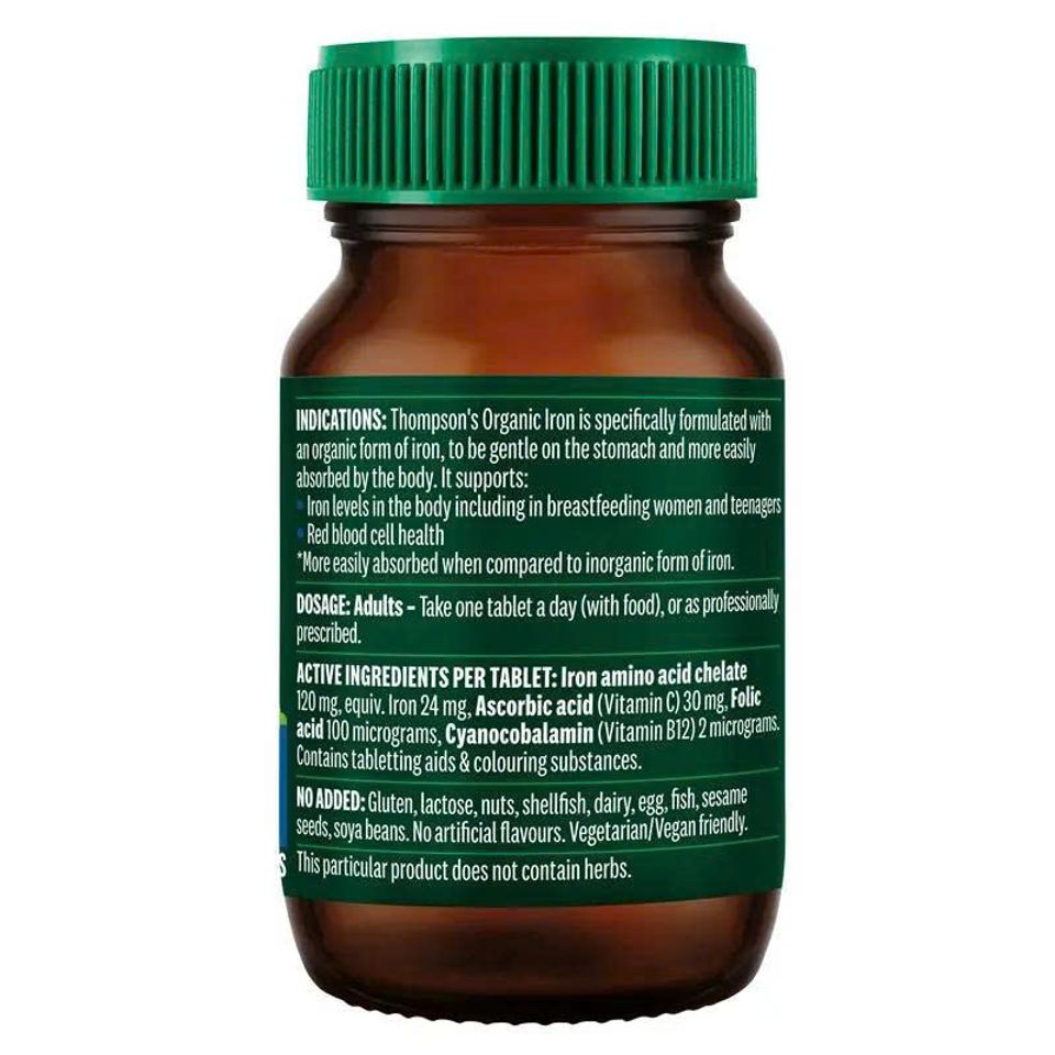 Viên Uống Bổ Sung Sắt Thompson's Organic Iron 24mg - Hỗ Trợ Thiếu Máu, 30 Viên, Tự Nhiên và An Toàn