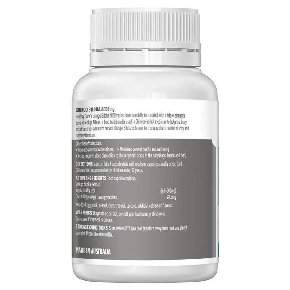 Viên Uống Bổ Não Healthy Care Ginkgo Biloba 6000mg - Tăng Cường Trí Nhớ và Khả Năng Tập Trung, 60 Viên Hỗ Trợ Sức Khỏe Não Bộ