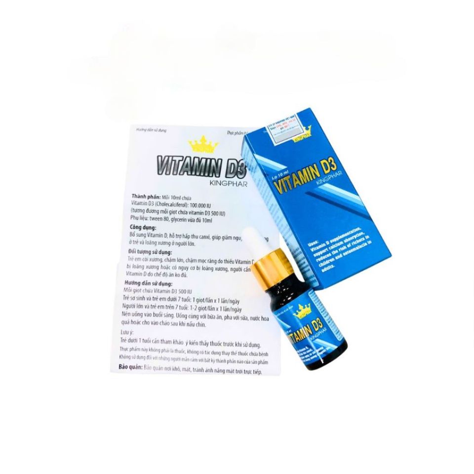 Lọ Nhỏ Giọt Vitamin D3 Kingphar 10ml - Bổ Sung Vitamin D3 Dễ Hấp Thu, Hỗ Trợ Phát Triển Xương Cho Trẻ Em và Người Lớn