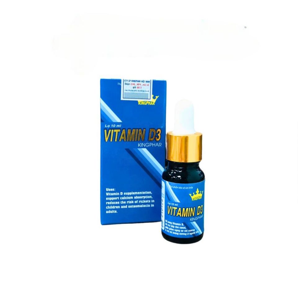 Lọ Nhỏ Giọt Vitamin D3 Kingphar 10ml - Bổ Sung Vitamin D3 Dễ Hấp Thu, Hỗ Trợ Phát Triển Xương Cho Trẻ Em và Người Lớn