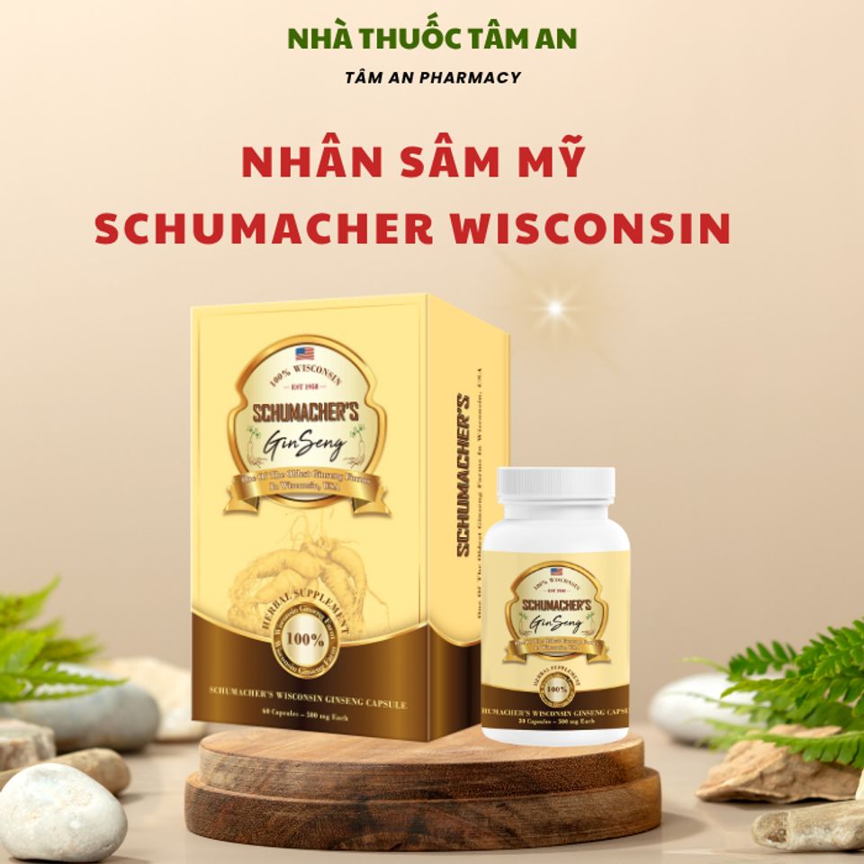 Nhân Sâm Mỹ Schumacher Wisconsin - Bột Rễ Nhân Sâm Nguyên Chất, Hỗ Trợ Sức Khỏe, Cải Thiện Trí Nhớ - Hộp 60 Viên