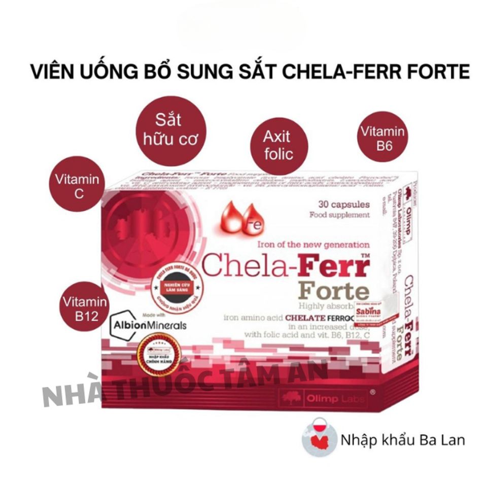 Viên Uống Chela Ferr Forte - Hỗ Trợ Bổ Sung Sắt An Toàn Cho Phụ Nữ Mang Thai, Ngăn Ngừa Thiếu Máu - Hộp 30 Viên