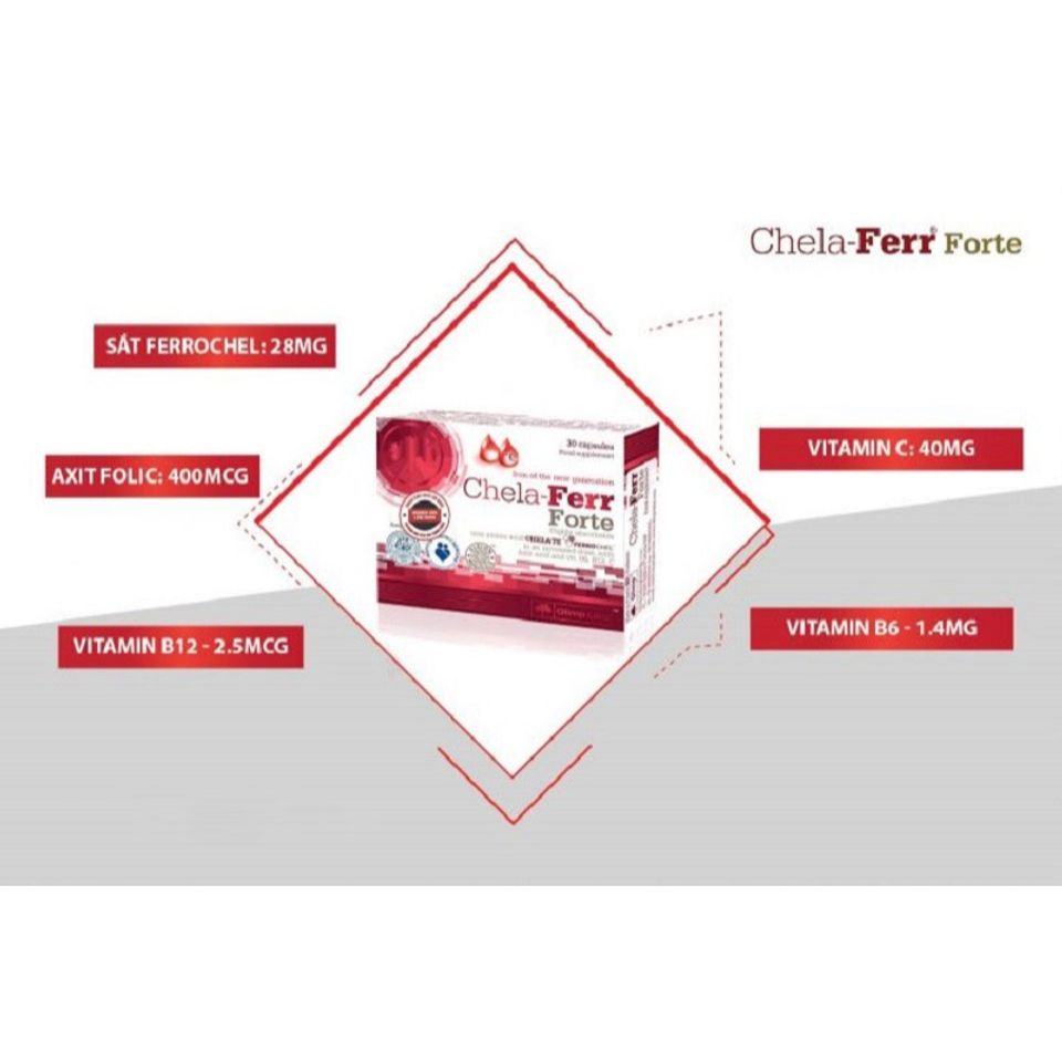 Viên Uống Chela Ferr Forte - Hỗ Trợ Bổ Sung Sắt An Toàn Cho Phụ Nữ Mang Thai, Ngăn Ngừa Thiếu Máu - Hộp 30 Viên