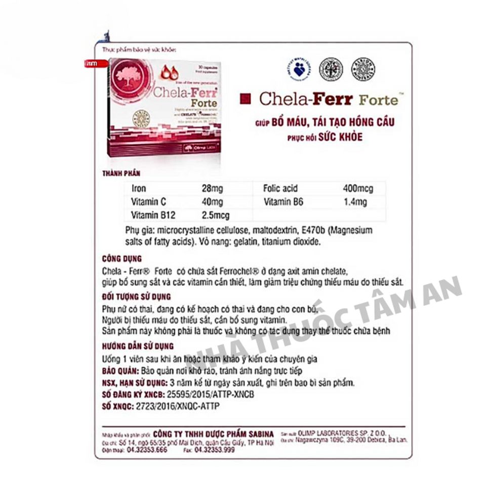 Viên Uống Chela Ferr Forte - Hỗ Trợ Bổ Sung Sắt An Toàn Cho Phụ Nữ Mang Thai, Ngăn Ngừa Thiếu Máu - Hộp 30 Viên