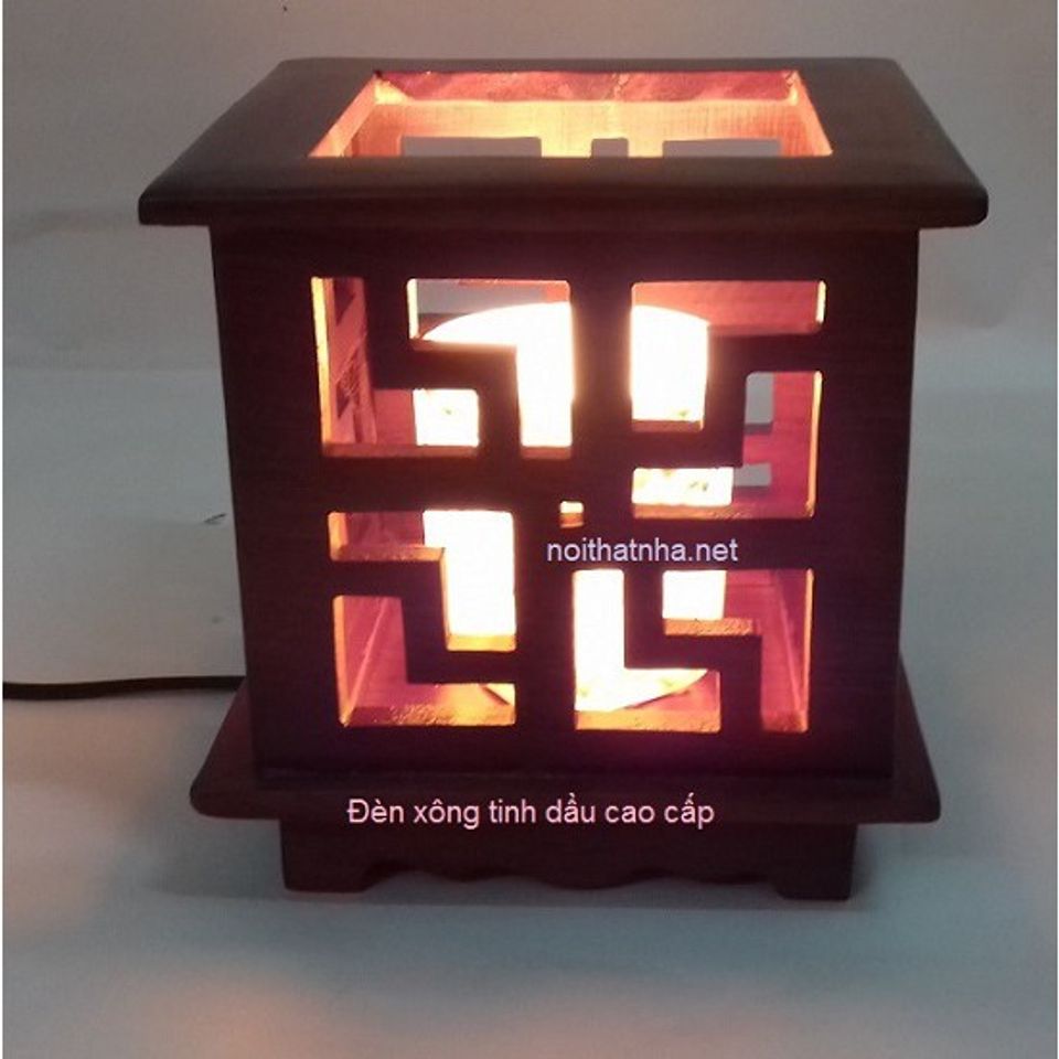 Đèn Xông Tinh Dầu Gỗ Cao Cấp 12x12x16cm, Đèn Hương Thiên Nhiên, Thích Hợp Xông Phòng Với Tinh Dầu Bưởi, Tràm