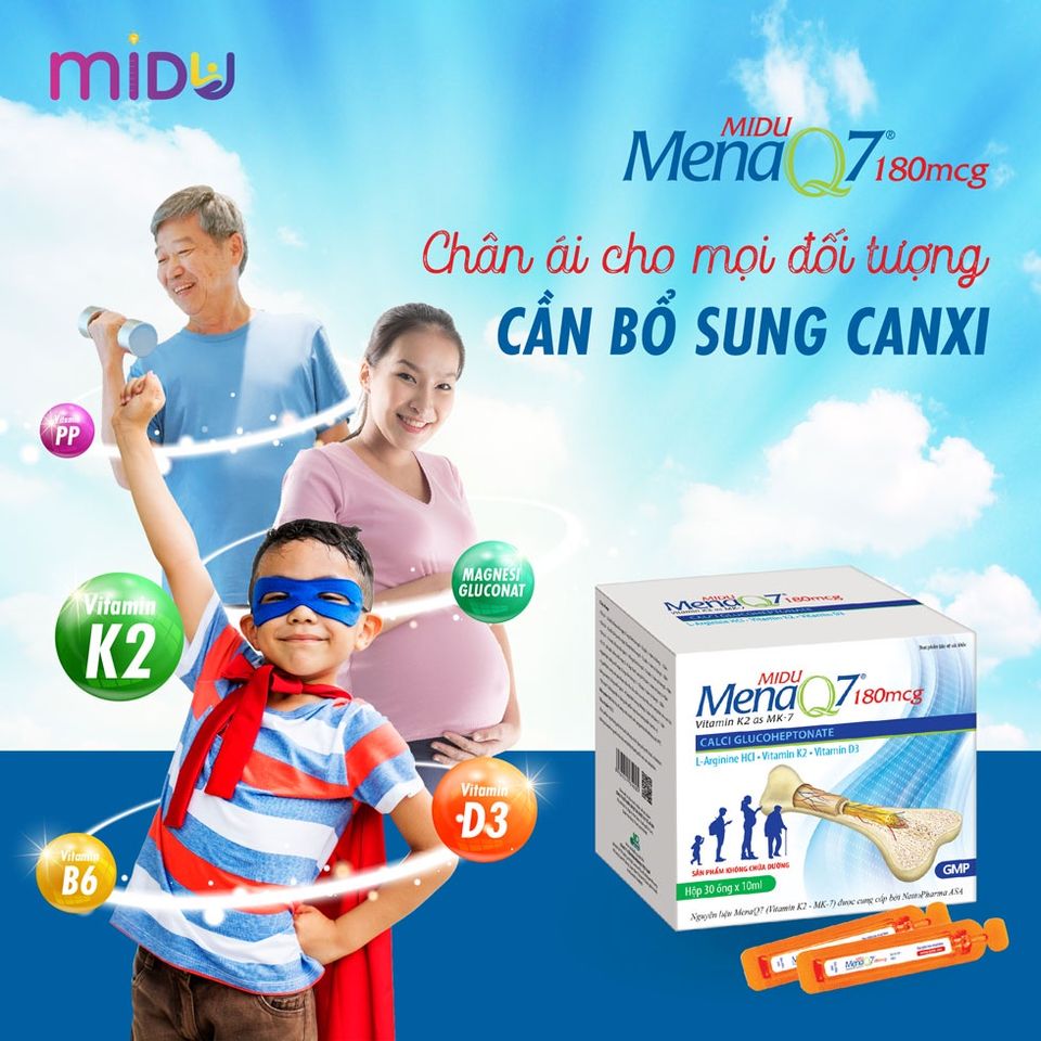 Midu MenaQ7 180mcg - Thực Phẩm Bổ Sung Phát Triển Chiều Cao Cho Trẻ Em Và Người Lớn - Giúp Xương Khỏe Mạnh, Tăng Cường Canxi