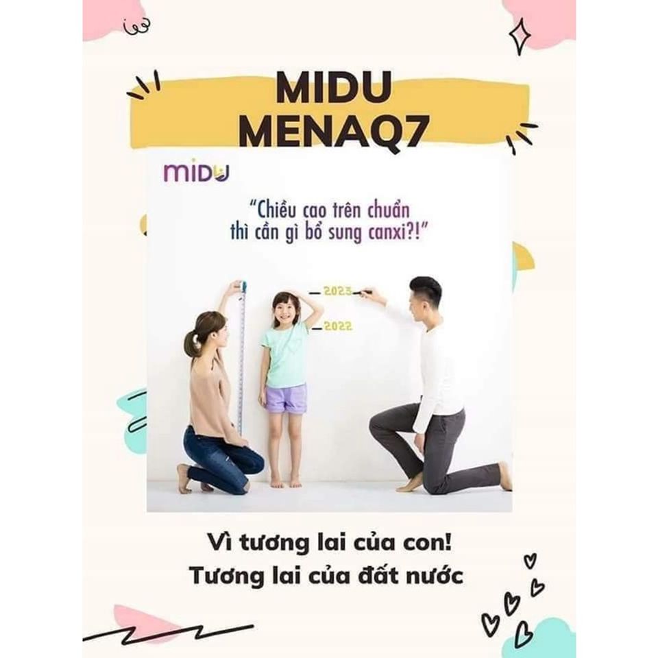 Midu MenaQ7 180mcg - Thực Phẩm Bổ Sung Phát Triển Chiều Cao Cho Trẻ Em Và Người Lớn - Giúp Xương Khỏe Mạnh, Tăng Cường Canxi