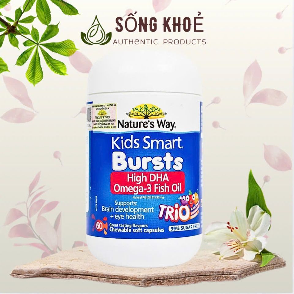 Viên Uống Hỗ Trợ Phát Triển Não Bộ & Mắt Nature’s Way Kids Smart Bursts Omega-3 DHA Fish Oil Cho Trẻ Em (60 Viên)