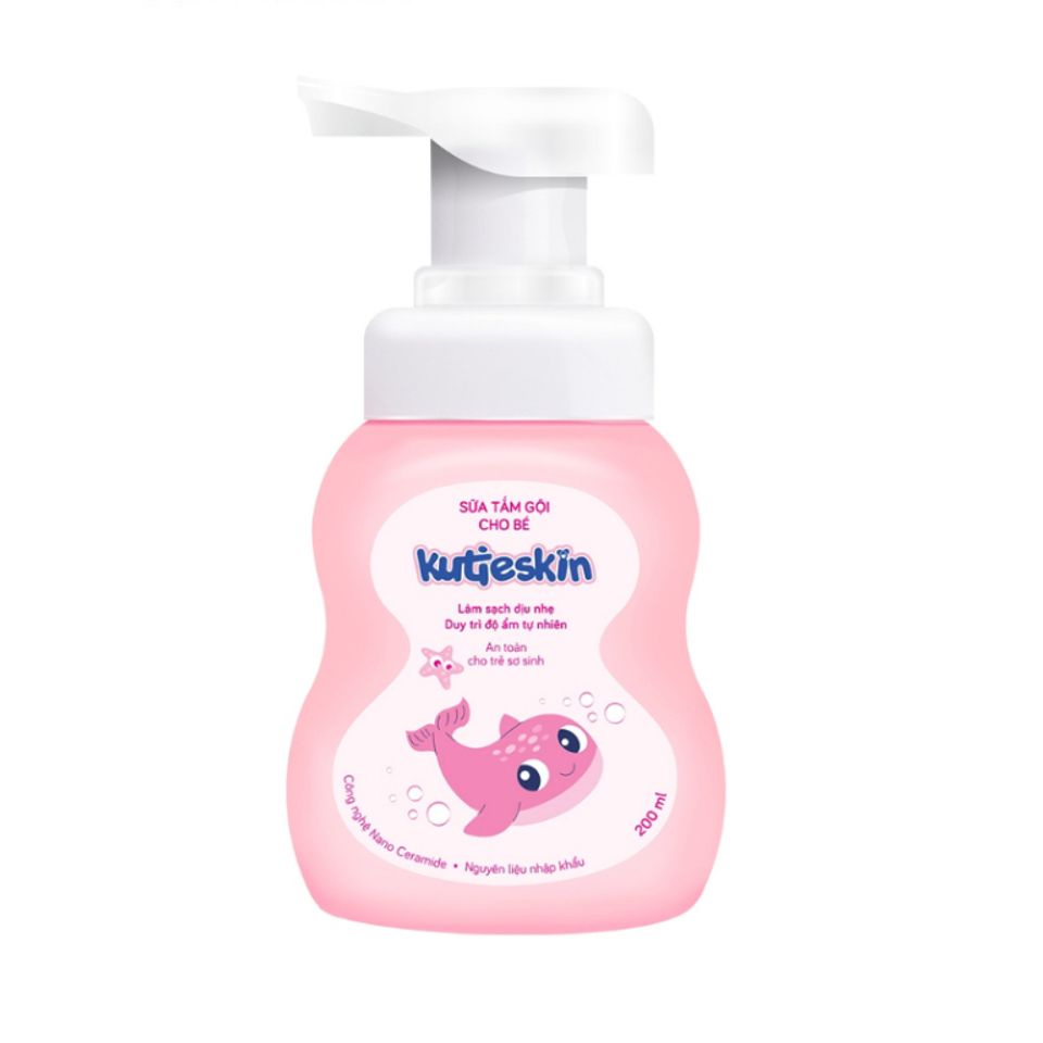 Sữa Tắm Gội Kutieskin 200ml Đặc Biệt Cho Trẻ Em - Ngừa Rôm Sảy, Dị Ứng, Dưỡng Ẩm, Hương Hoa Anh Đào & Dầu Oliu