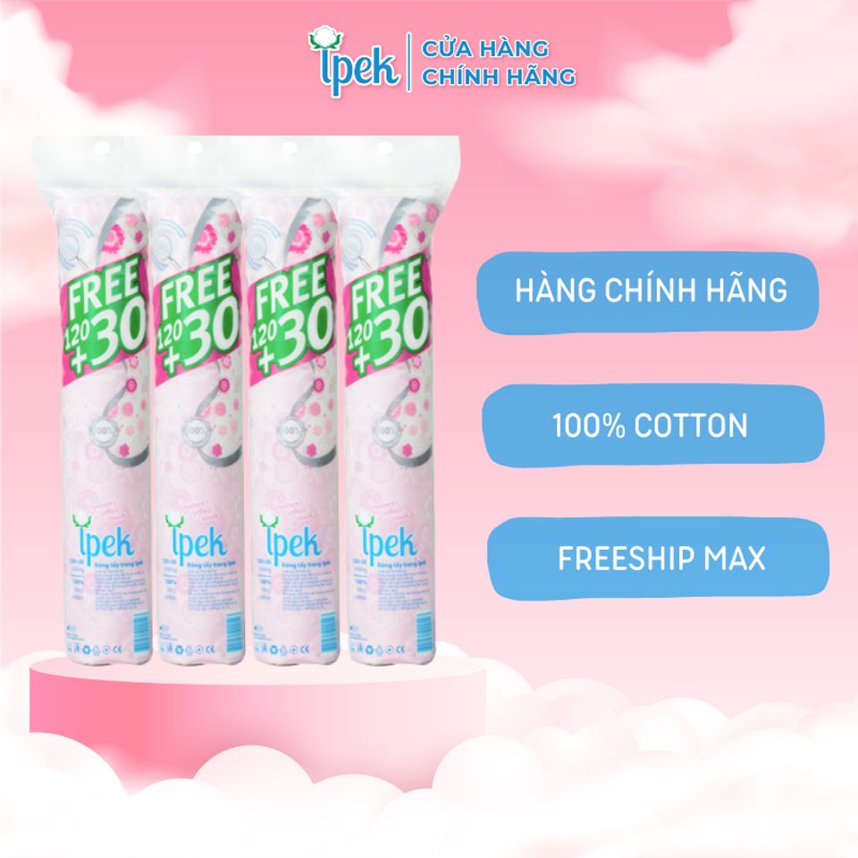 Combo 4 Bông Tẩy Trang Cotton Ipek 150 Miếng - Mềm Mịn, Xơ Bông Tự Nhiên, Phù Hợp Chăm Sóc Da
