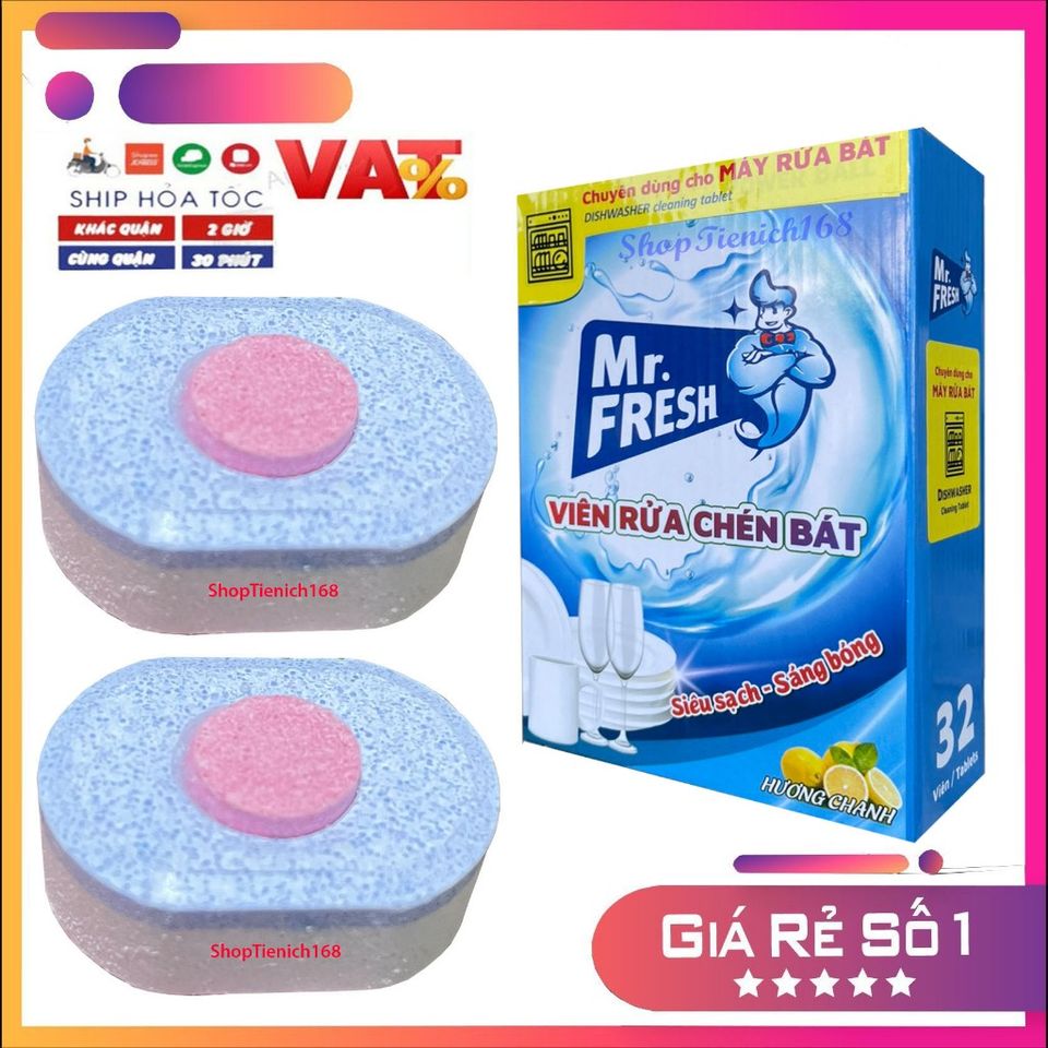 Viên Rửa Chén Bát Mr.Fresh Hương Chanh - Sạch Bóng Kin Kít, Tăng Hiệu Suất Vệ Sinh, Bảo Vệ Thủy Tinh, Dễ Sử Dụng