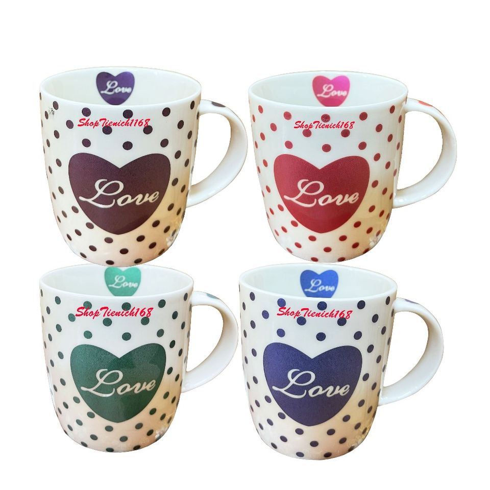 Cốc Sứ Uống Nước Love Dễ Thương 300ml - Gốm Sứ Cao Cấp, Quà Tặng Độc Đáo, Phù Hợp Cho Caffe và Trà