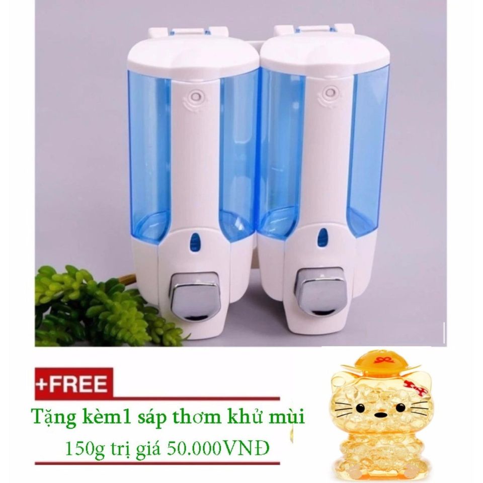 Hộp Đựng Nước Rửa Tay & Dầu Gội Treo Tường Cao Cấp Nhấn 2 Bình - Tiện Nghi Sang Trọng Kèm Sáp Khử Mùi Hương Brut 150g
