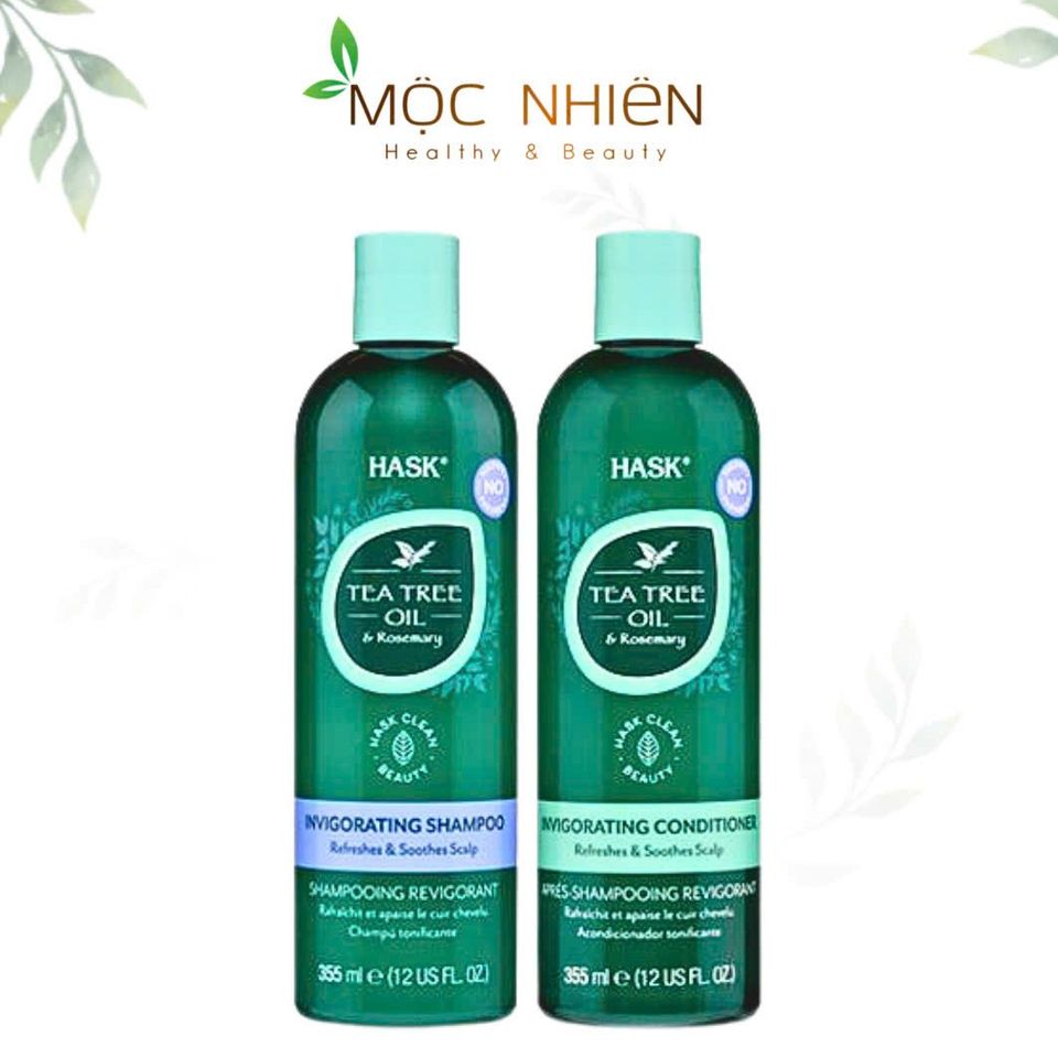 Combo Dầu Gội Xả Hask Tea Tree Oil & Rosemary 355ml - Phục Hồi Tóc Khô Hư Tổn, Dưỡng Ẩm, Làm Sạch Da Đầu