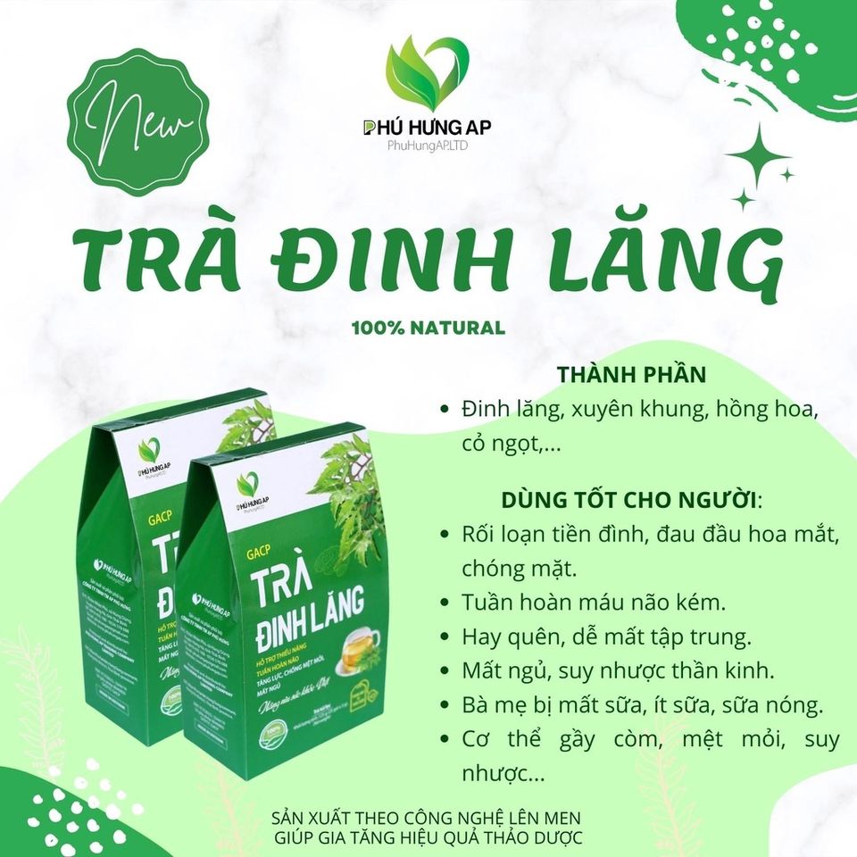 Trà Đinh Lăng Phú Hưng AP - Hỗ trợ Hoạt Huyết, An Thần, Lợi Sữa - Trà Túi Lọc Thảo Dược Tự Nhiên 125g