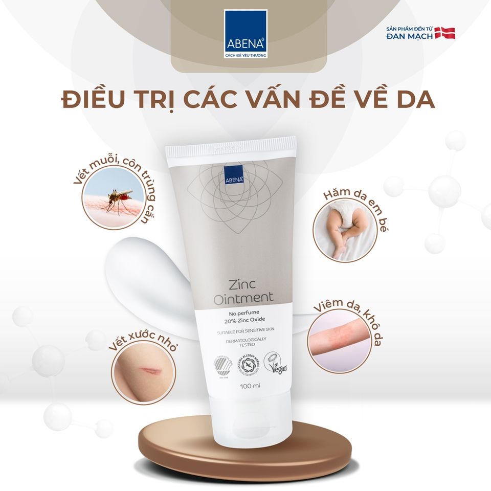 Kem chống hăm tã Abena Zinc Ointment 100ml - Sản phẩm bảo vệ da nhạy cảm, nhập khẩu Đan Mạch, chống hăm và làm lành vết thương cho trẻ em.