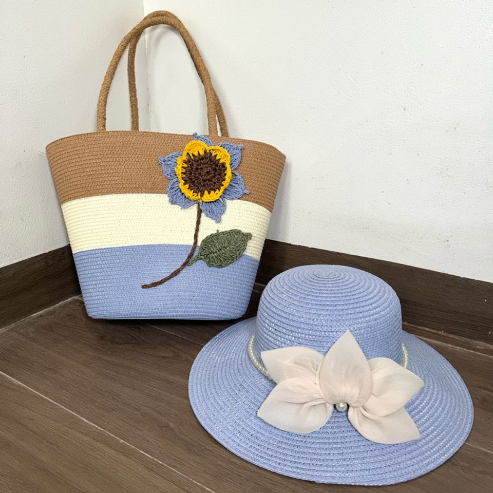 Combo Túi Cói và Nón Cói Vành Rộng Đi Biển - Phụ Kiện Du Lịch Vintage Nhiều Màu, Chắc Chắn và Tiện Lợi