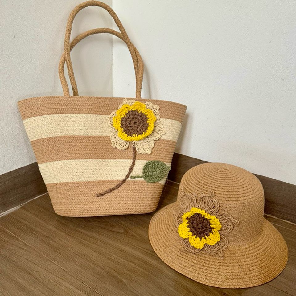 Combo Túi Cói và Nón Cói Vành Rộng Đi Biển - Phụ Kiện Du Lịch Vintage Nhiều Màu, Chắc Chắn và Tiện Lợi