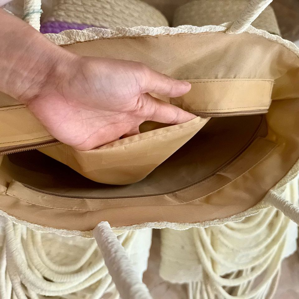 Túi cói bện xương cá lớn - Túi xách thời trang tự nhiên có khóa kéo, bền đẹp cho mọi hoạt động ngoài trời và dạo phố