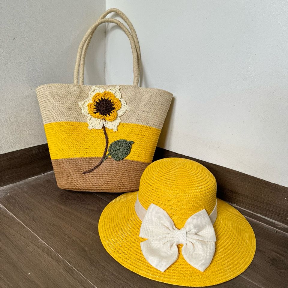 Set Túi Cói Nón Cói phong cách vintage Đi Biển Rực Rỡ Có Khóa Kéo - Túi Nữ Đeo Vai Thời Trang, Tiện Dụng Cho Picnic và Du Lịch