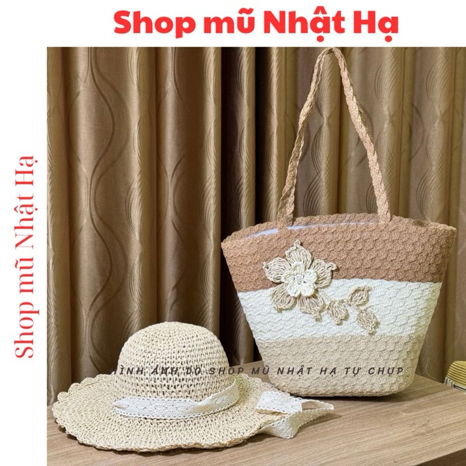 Set Túi Cói Dệt Handmade Size Lớn Và Nón Cói Đi Biển - Thời Trang Trẻ Trung, Đẹp Mắt, Tiện Lợi Cho Mọi Hoạt Động Ngoài Trời