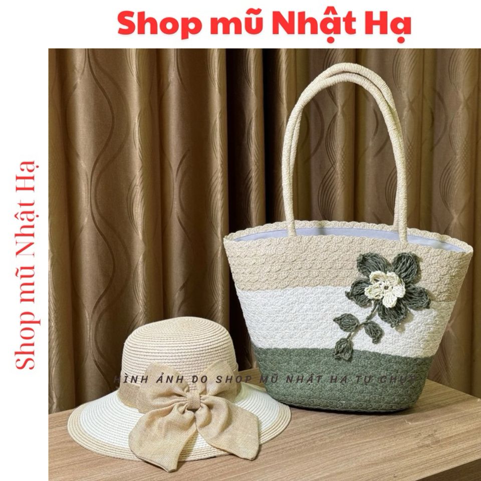 Set Túi Cói Dệt Handmade Size Lớn Và Nón Cói Đi Biển - Thời Trang Trẻ Trung, Đẹp Mắt, Tiện Lợi Cho Mọi Hoạt Động Ngoài Trời