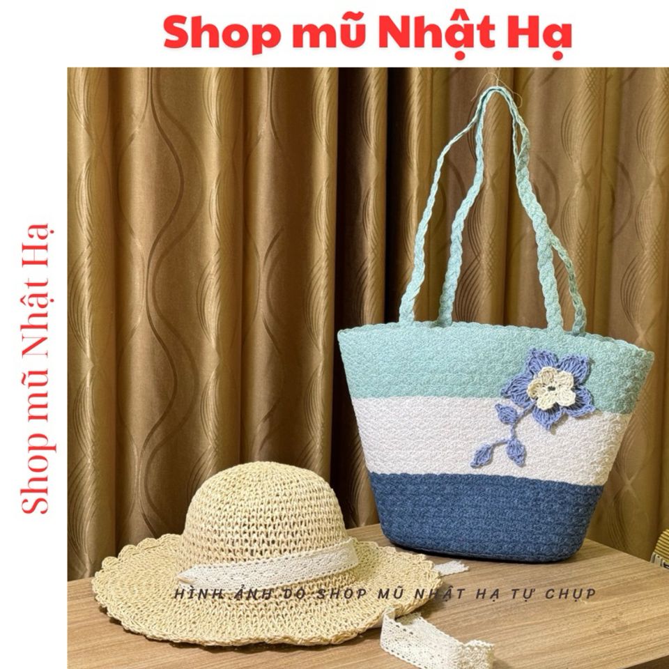 Set Túi Cói Dệt Handmade Size Lớn Và Nón Cói Đi Biển - Thời Trang Trẻ Trung, Đẹp Mắt, Tiện Lợi Cho Mọi Hoạt Động Ngoài Trời