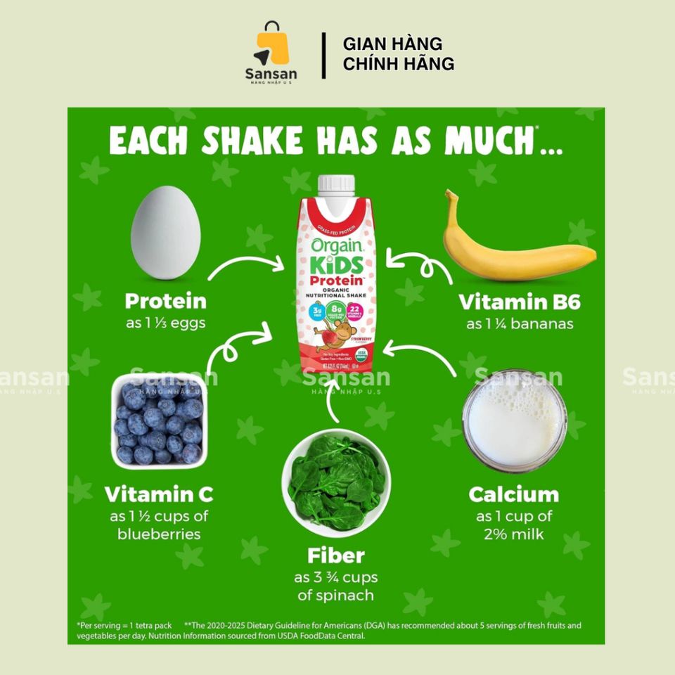 Sữa Hữu Cơ Orgain Kids Protein Dâu Tây 237ml x 18 Hộp - Giúp Trẻ Tăng Cao, Dinh Dưỡng Cho Bé Ăn Kém, Hàng Mỹ