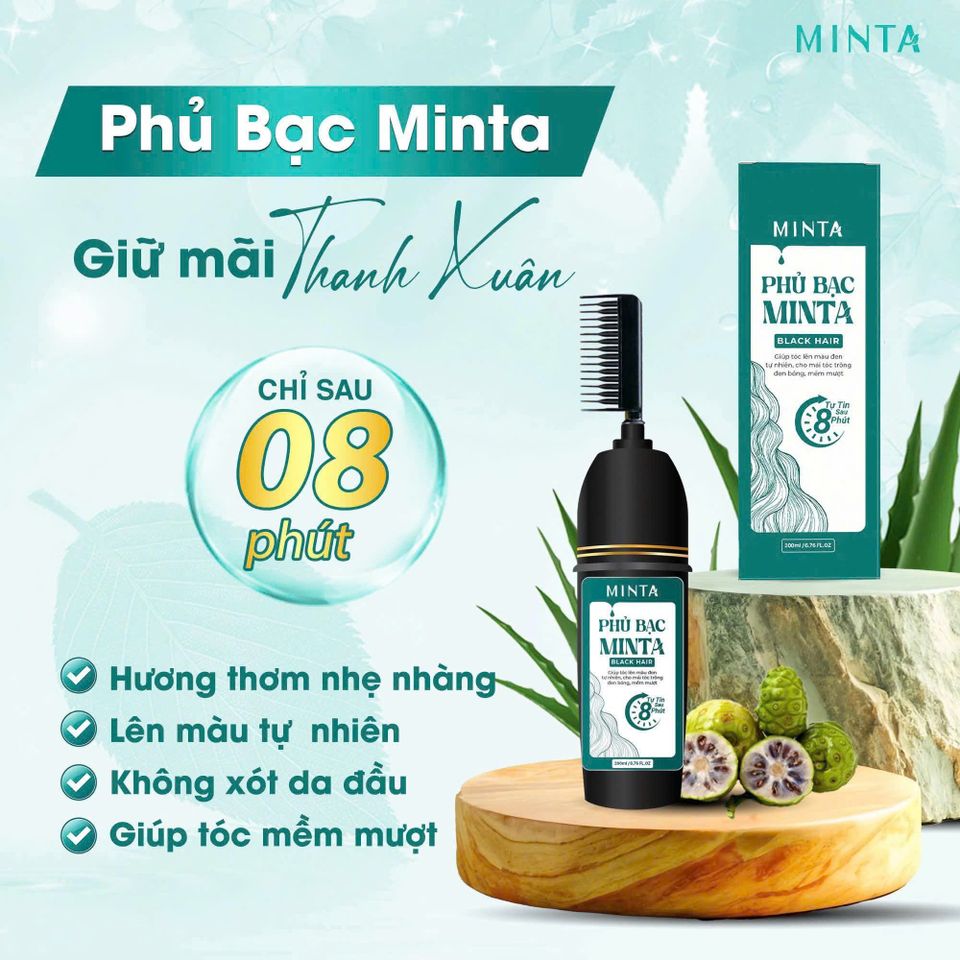 Dầu Gội Phủ Bạc Minta 200ml - Che Phủ Tóc Bạc Nhanh Chóng Sau 8 Phút, An Toàn Cho Da Đầu Nhạy Cảm, Màu Đen Tự Nhiên