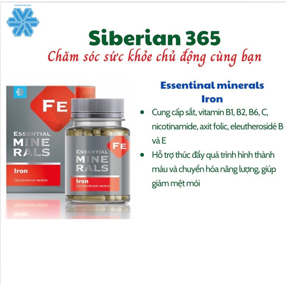 Viên uống sắt hữu cơ Essential Minerals Iron - Giảm mệt mỏi, hỗ trợ chuyển hóa năng lượng - Hàng chính hãng Siberian Wellness