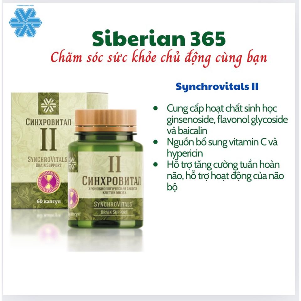 Thực phẩm bổ não Synchrovitals II - Hỗ trợ tăng cường trí nhớ và tuần hoàn não - 60 viên từ Nga