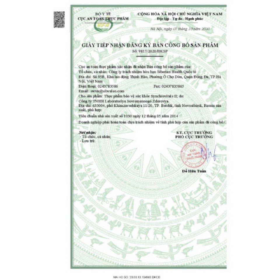 Thực phẩm bổ não Synchrovitals II - Hỗ trợ tăng cường trí nhớ và tuần hoàn não - 60 viên từ Nga
