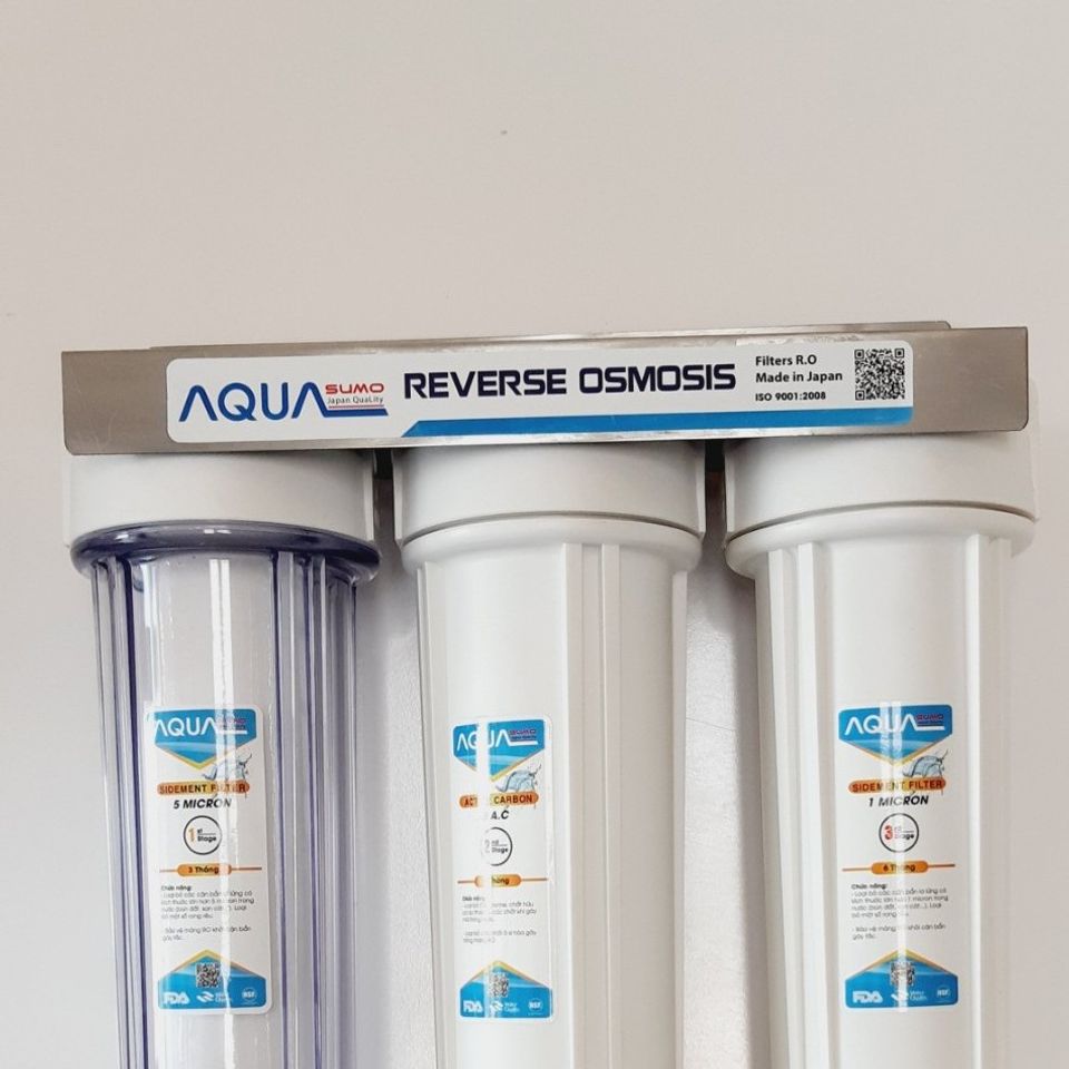 Bộ Lọc Nước Sinh Hoạt AQUASUMO 10 inch - Thiết Kế 3 Cốc Lọc Sạch Cặn, Phèn, Clo Cho Nguồn Nước Tinh Khiết, An Toàn Chăm Sóc Sức Khỏe Gia Đình