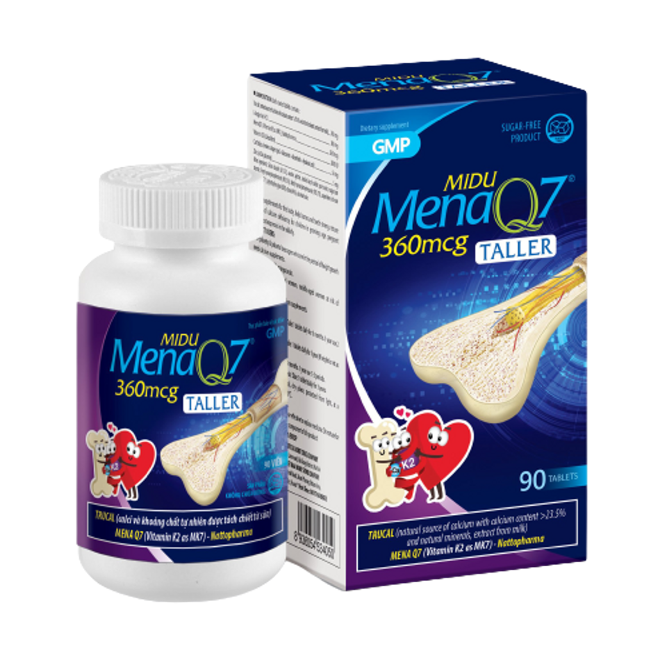 Midu MenaQ7 360mcg - Hỗ Trợ Chắc Khỏe Xương, Tăng Chiều Cao Cho Trẻ Từ 8-15 Tuổi, Bổ Sung Canxi Và Vitamin D3 Hộp 90 Viên