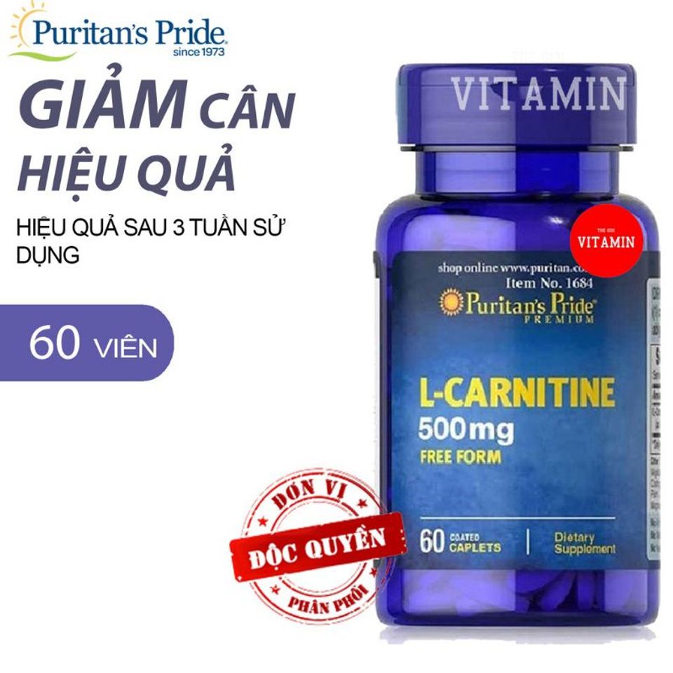 Viên Uống Giảm Cân L-Carnitine 500mg - Hỗ Trợ Giảm Mỡ, Năng Lượng Tối Ưu - 60 Viên Puritan's Pride