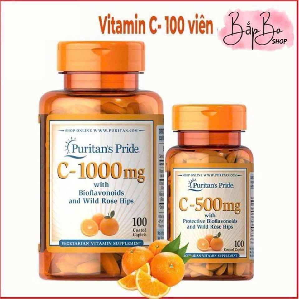 Viên uống bổ sung Vitamin C Puritan’s Pride 500mg/1000mg - Tăng cường đề kháng, đẹp da, chống oxy hóa với Bioflavonoids và Wild Rose Hips