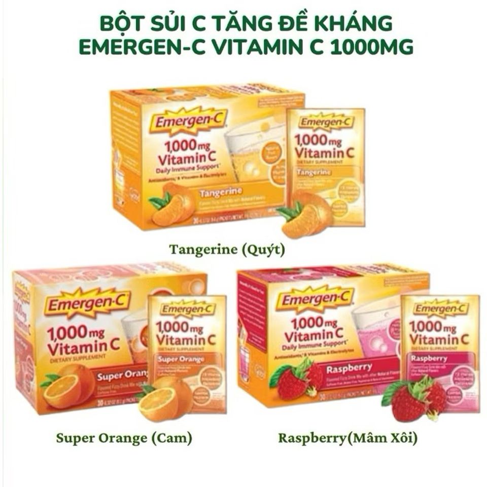 Bột Pha Vitamin C Dạng Sủi Emergen-C 1000mg - Tăng Cường Đề Kháng, Chứa Vitamin D & Kẽm, Hô Trợ Miễn Dịch Và Năng Lượng Tự Nhiên