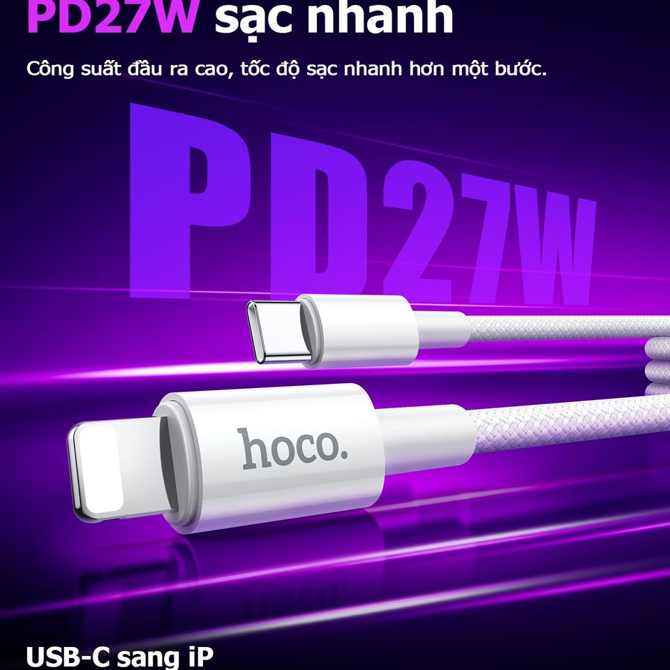 Dây Cáp Sạc Hoco THM206 Type C - USB-C 60W Và IP 27W Dài 1M - Sạc Nhanh Cho Điện Thoại Và Thiết Bị Điện Tử