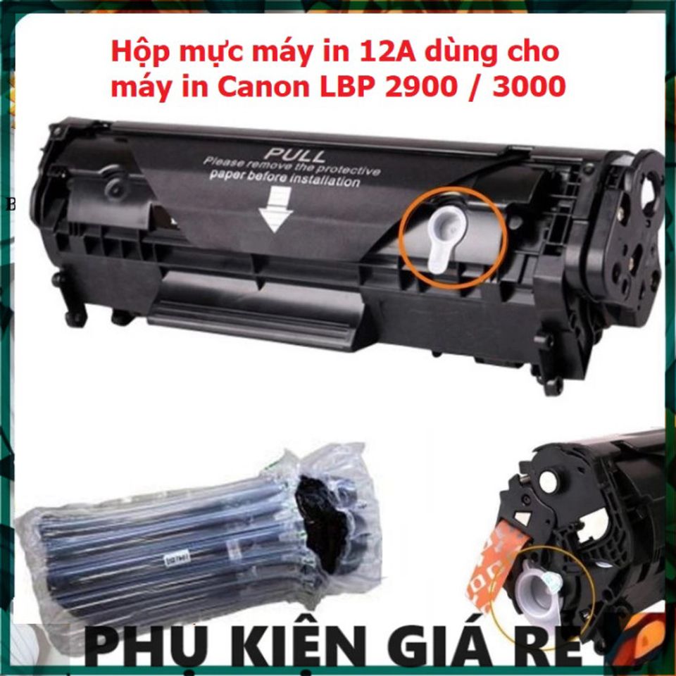 Hộp mực in Canon 12A LBP 2900/3000/303 - In đậm, sắc nét, chất lượng cao, có lỗ đổ mực, bền tốt - Hàng Nhập khẩu