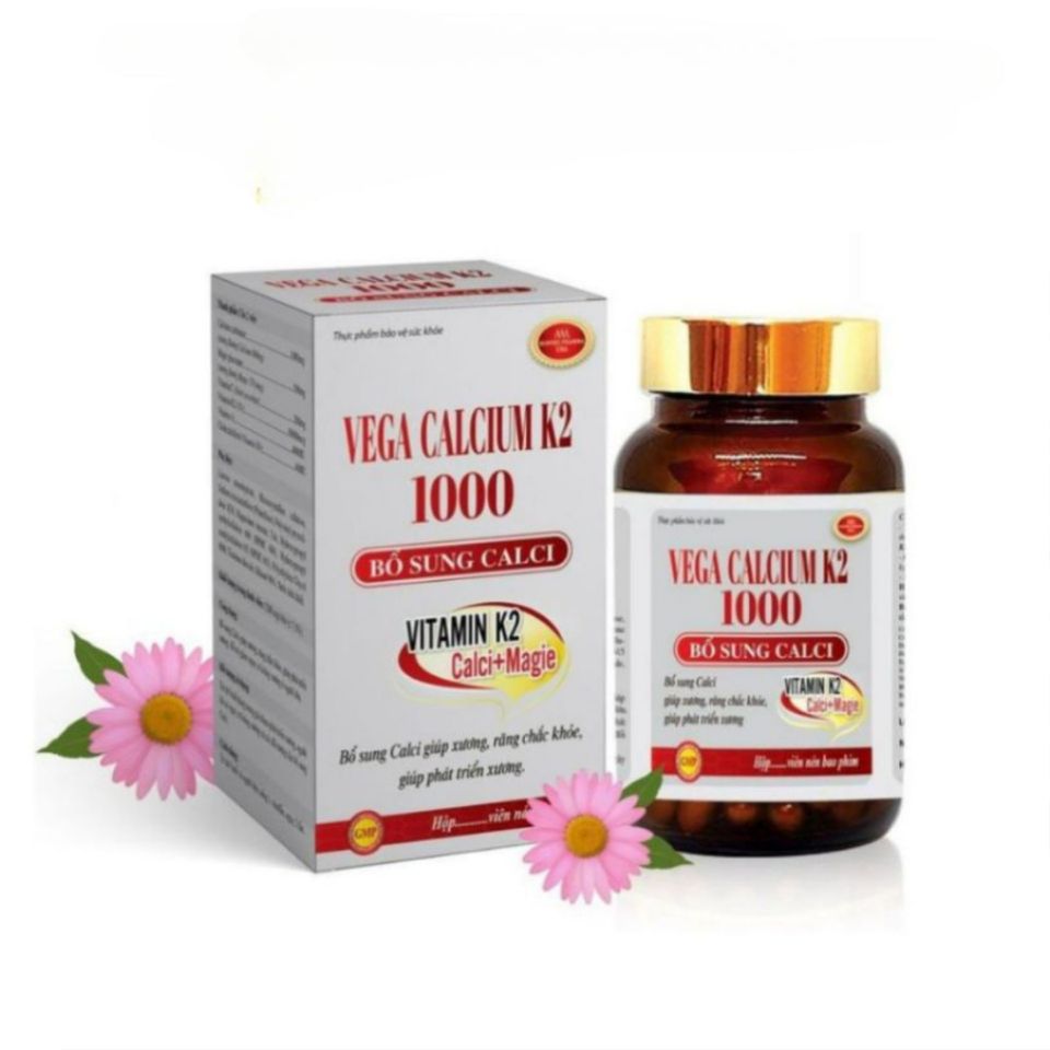 Viên Uống Bổ Sung Canxi Vega Calcium 1000 K2 D3 - Hỗ Trợ Chắc Khỏe Xương Khớp, Giúp Phát Triển Chiều Cao - Hộp 60 Viên