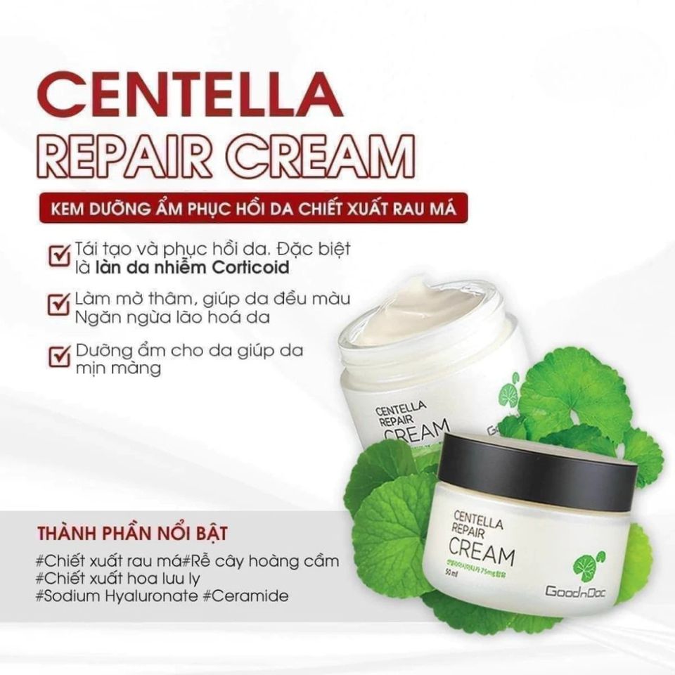 Kem Dưỡng Da Rau Má Goodndoc Centella Repair Cream 50ml – Phục Hồi Da Nhạy Cảm, Dưỡng Ẩm Chuyên Sâu, Bảo Vệ Da Dưới Tác Nhân Môi Trường