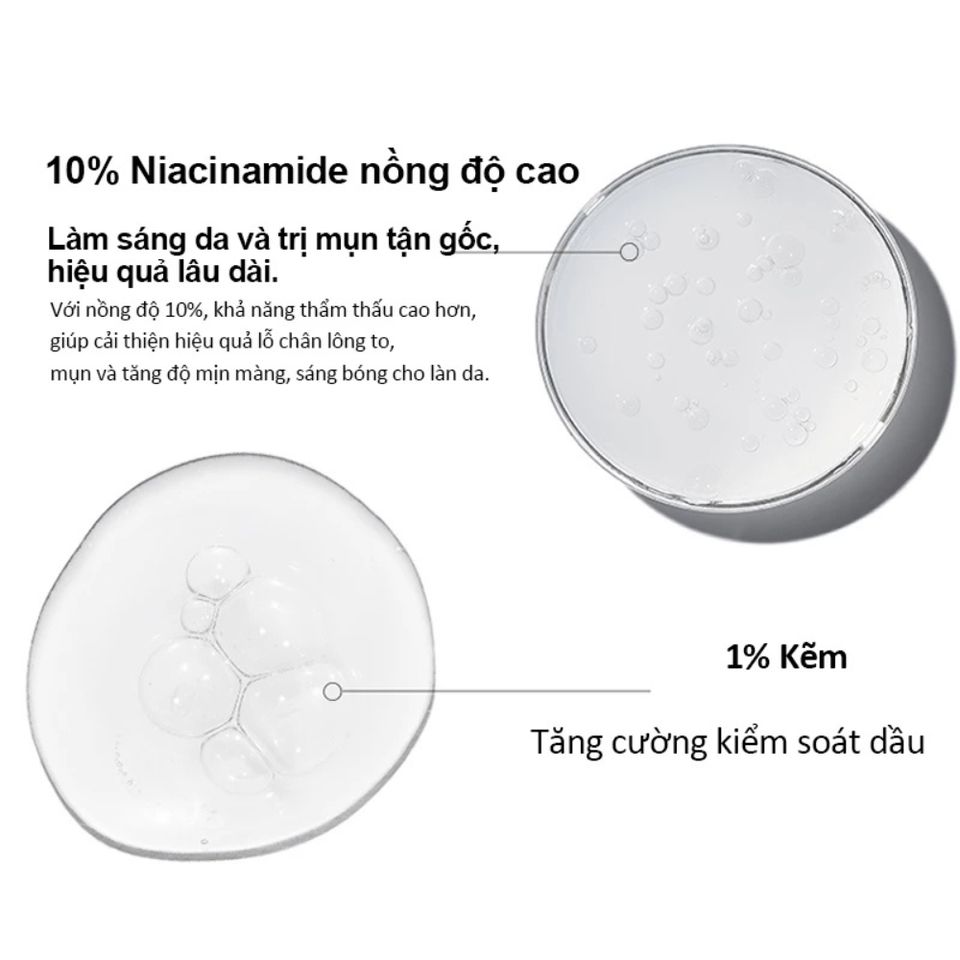 Tinh Chất Serum Giảm Mụn The Ordinary Niacinamide 10% & Zinc 1% - Kiềm Dầu, Làm Sáng Da, 30ml