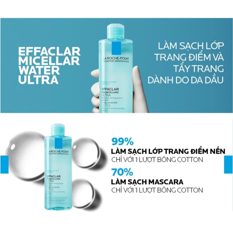 (Sales) Nước Tẩy Trang La Roche-Posay Effaclar Micellar Water 400ml - Dành cho Da Dầu Nhạy Cảm, Làm Sạch Hiệu Quả và Dịu Nhẹ Chính hãng