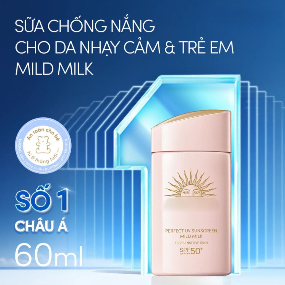Kem Chống Nắng Anessa Mild Milk SPF50+ PA++++ 60ml - An Toàn Cho Da Nhạy Cảm, Dùng Cho Cả Gia Đình, Bảo Vệ Tối Đa Tia UV