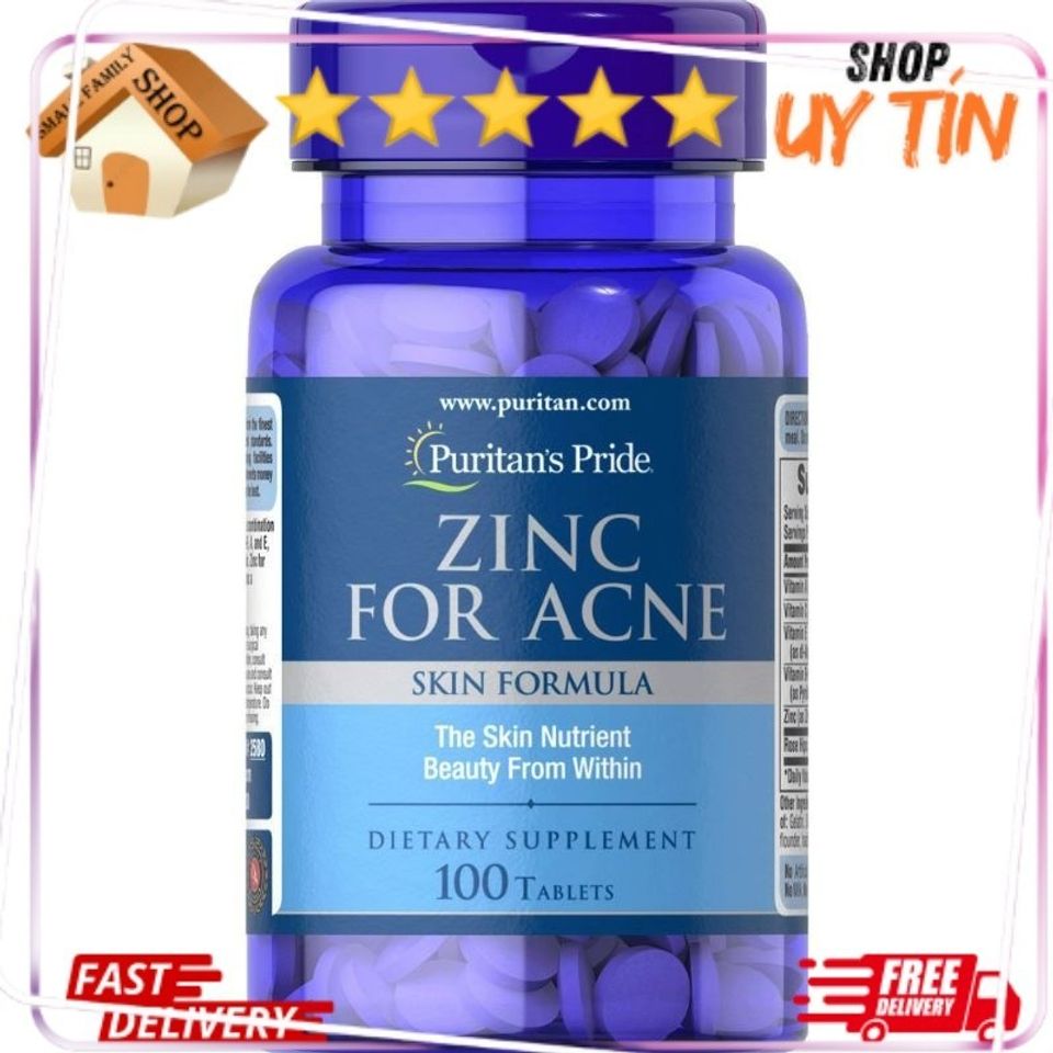 Viên Uống Bổ Sung Kẽm Giảm Mụn Zinc For Acne Puritan's Pride 100v - Hỗ Trợ Làm Đẹp Da và Cải Thiện Tình Trạng Mụn