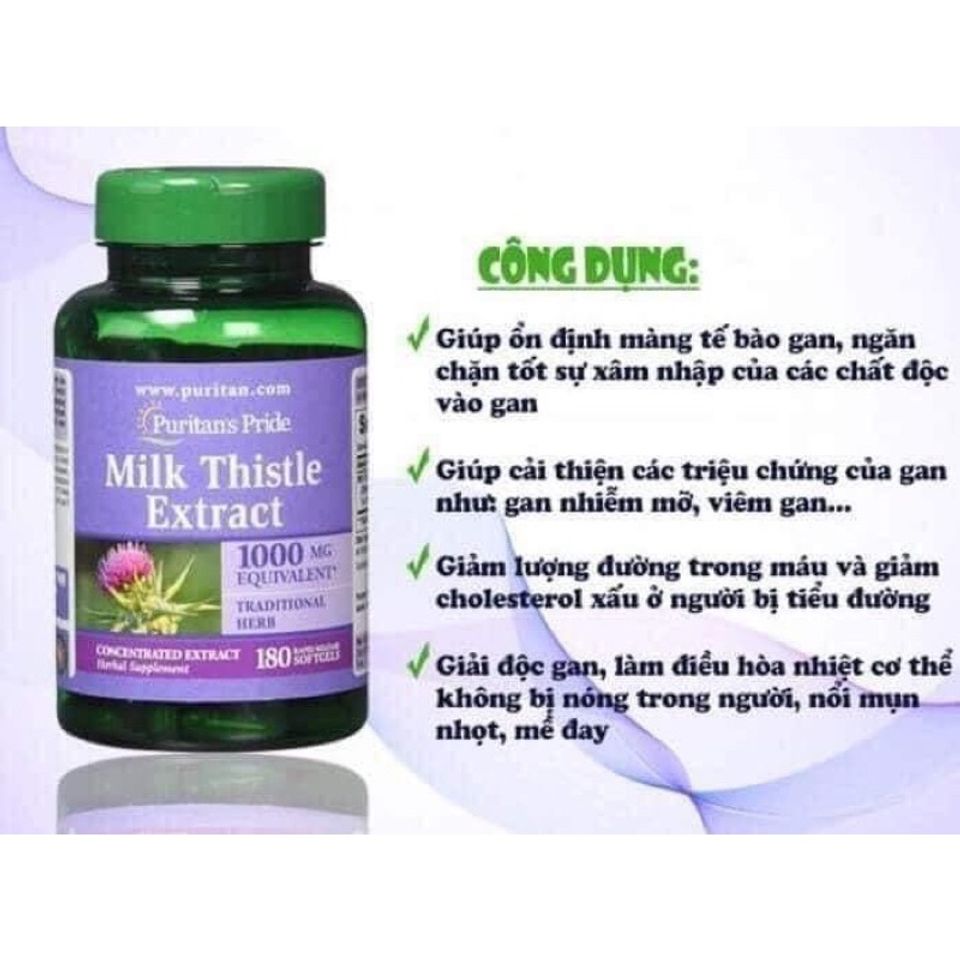 Viên Uống Bổ Gan Milk Thistle 1000mg - Giải Độc Gan, Tăng Cường Chức Năng Gan, Hỗ Trợ Sức Khỏe Cho Gan, Puritan's Pride